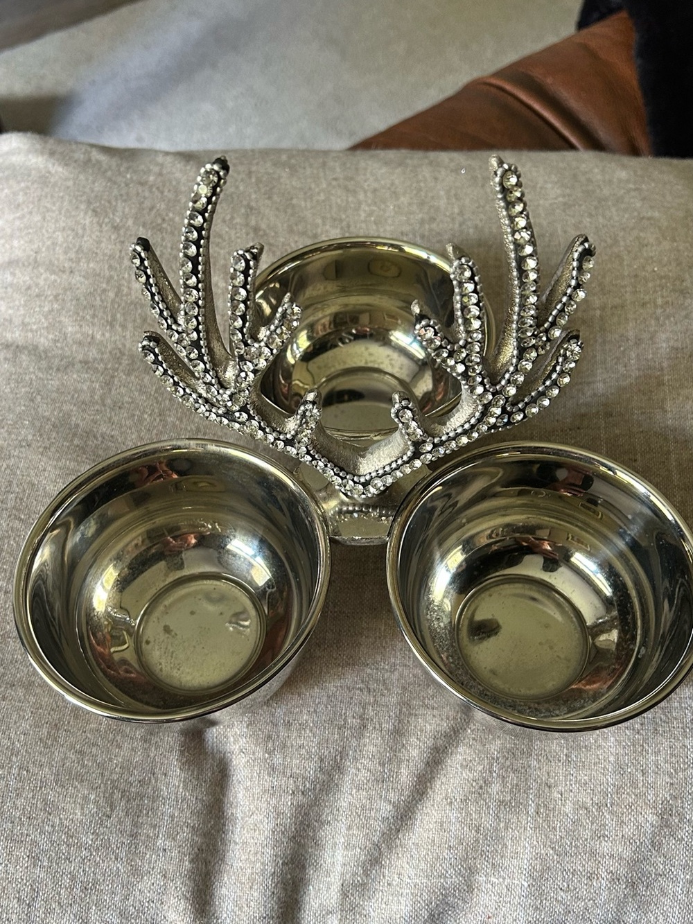 Silver metal Antler Three-Bowl Condiment Server - Silver